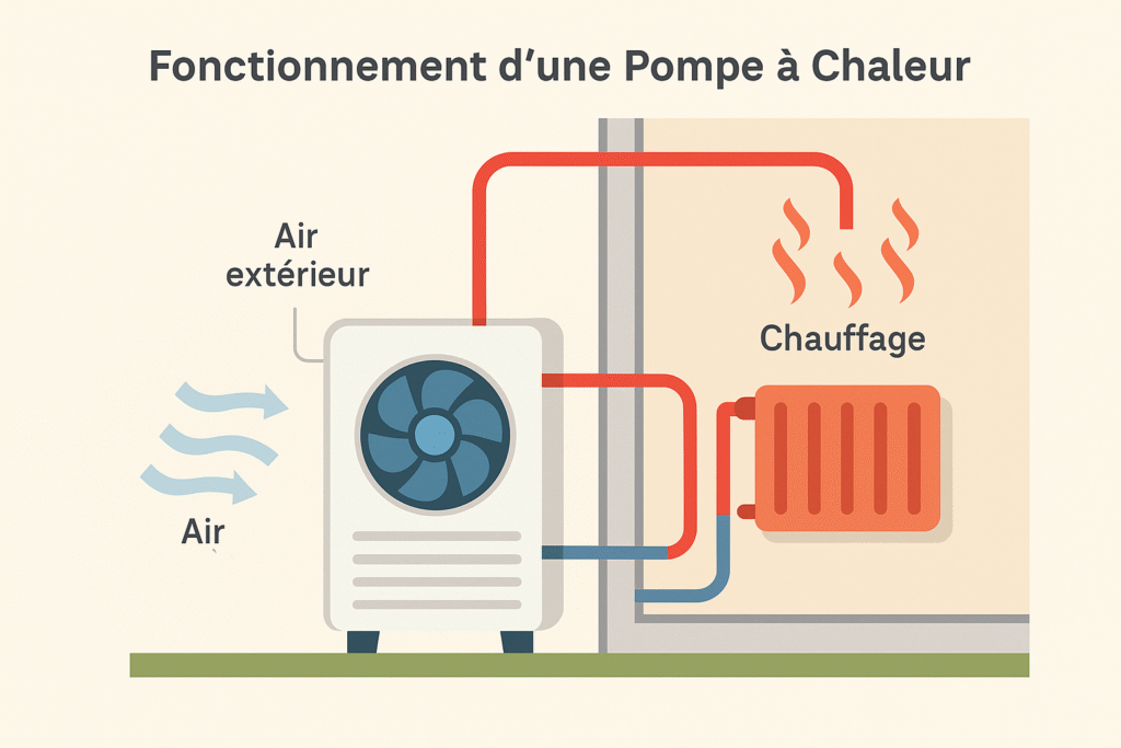 Fonctionnement d'une pompe à chaleur.